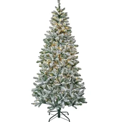 5Ft - 6Ft-National Tree Company 6 1/2' Snowy Chatham Slim Hinged Tree With 300 Warm White Led Lights