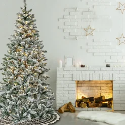 5Ft - 6Ft-National Tree Company 6 1/2' Snowy Chatham Slim Hinged Tree With 300 Warm White Led Lights