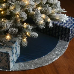 Christmas Tree Skirt-National Tree Company 48" Arctic Lights Collection Navy And Silver Tree Skirt