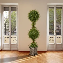 Topiaries / Shurbs-National Tree Company 60" Artificial Mini Tea Leaf Two-Ball