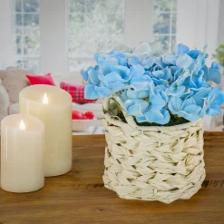 Flower Bouquets-National Tree Company 10" Blue Hydrangea Bouquet In White Basket