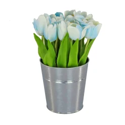 Flower Bouquets-National Tree Company 9" Blue Tulip Bouquet In Metal Pot