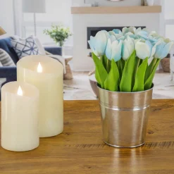 Flower Bouquets-National Tree Company 9" Blue Tulip Bouquet In Metal Pot