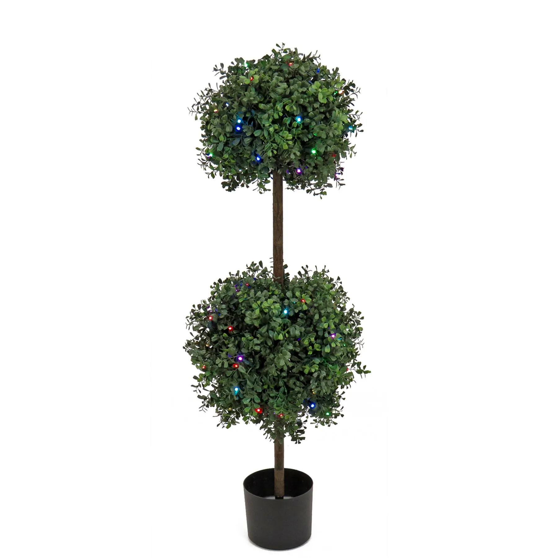 National Tree Company Topiaries / Shurbs^46" Boxwood Double Ball Topiary With Multi-Function Led Lights