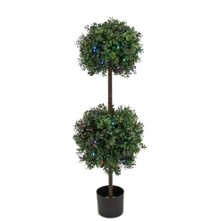 National Tree Company Potted Plants^46" Boxwood Double Ball Topiary With Multi-Function Led Lights