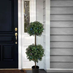 Topiaries / Shurbs-National Tree Company 46" Boxwood Double Ball Topiary With Multi-Function Led Lights