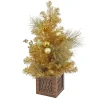 Warm White Led-National Tree Company 36" Christmas Be Merry Decorated Gold Table Top Tree In Pot, 35 Warm White Led Lights- Battery Operated With Remote Control