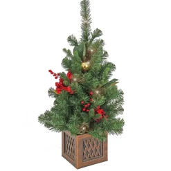 Warm White Led-National Tree Company 36" Christmas Vienna Waltz Decorated Table Top Tree In Pot, 35 Warm White Led Lights- Battery Operated With Remote Control