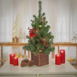 Warm White Led-National Tree Company 36" Christmas Vienna Waltz Decorated Table Top Tree In Pot, 35 Warm White Led Lights- Battery Operated With Remote Control