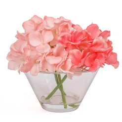 Flower Bouquets-National Tree Company 8" Coral Hydrangea Bouquet In Glass Vase