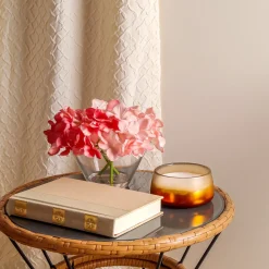 Flower Bouquets-National Tree Company 8" Coral Hydrangea Bouquet In Glass Vase