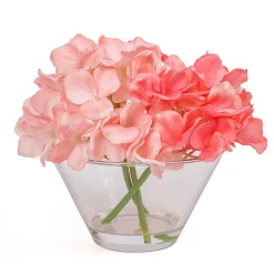 National Tree Company Flower Bouquets^8" Coral Hydrangea Bouquet In Glass Vase