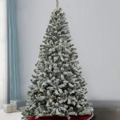 National Tree Company Slim^7.5 Feet Pre-Lit Artificial Frosted Bonnyville Spruce Hinged Tree, 700 Clear Lights- Ul