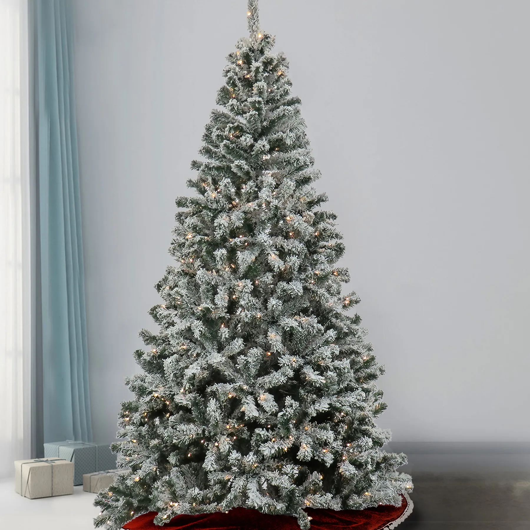 National Tree Company Slim^7.5 Feet Pre-Lit Artificial Frosted Bonnyville Spruce Hinged Tree, 700 Clear Lights- Ul
