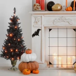 Halloween Christmas Tree-National Tree Company 4 Ft. Black Entrance Tree With String Of Orange Lights