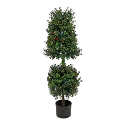 National Tree Company Potted Plants^4 Ft. Boxwood Cone And Ball Topiary With Multi-Function Led Lights