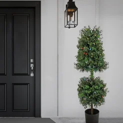 Topiaries / Shurbs-National Tree Company 4 Ft. Boxwood Cone And Ball Topiary With Multi-Function Led Lights