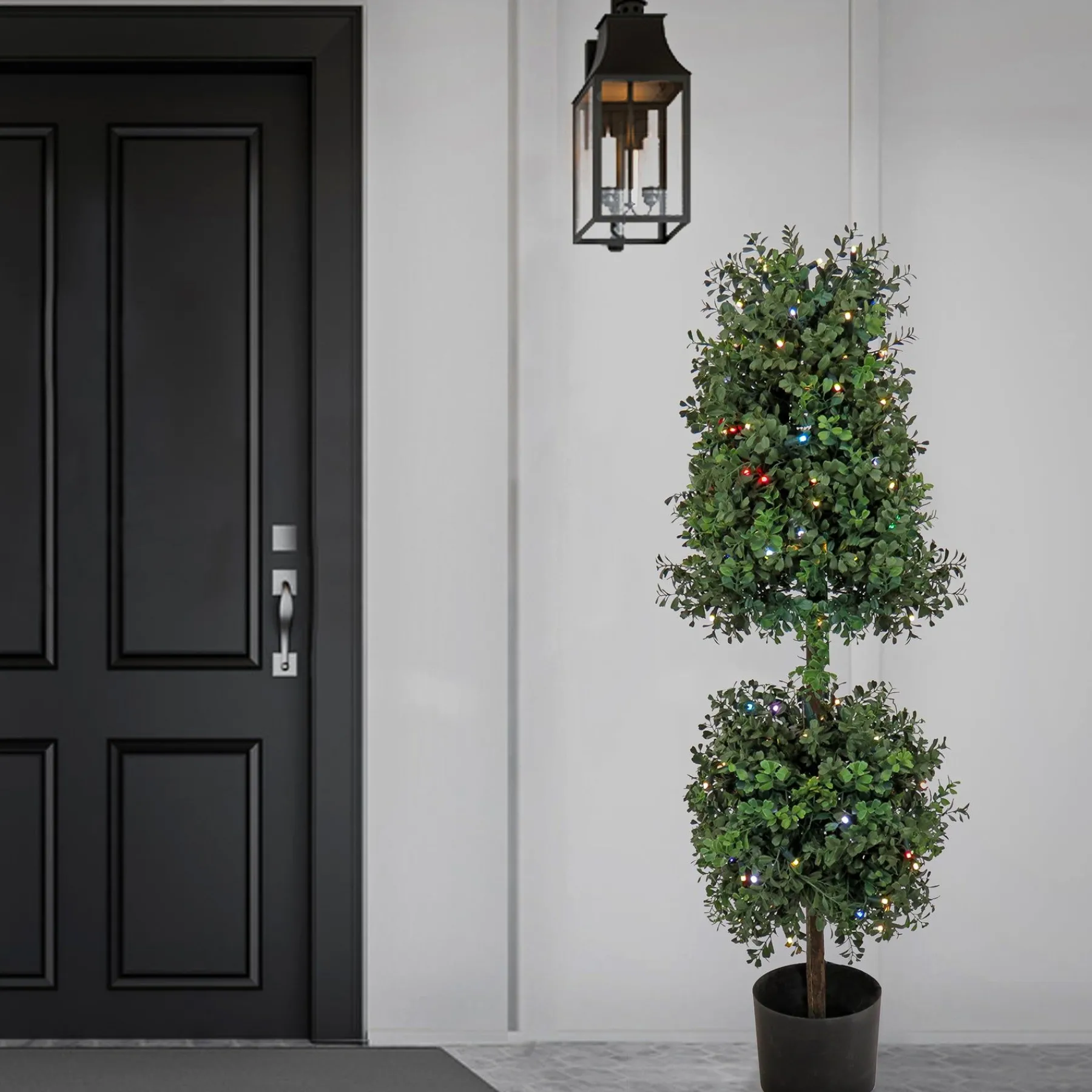 Topiaries / Shurbs-National Tree Company 4 Ft. Boxwood Cone And Ball Topiary With Multi-Function Led Lights