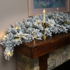 Christmas Greenery-National Tree Company 6 Ft Frosted Colonial Fir Swag With Battery Operated Led Lights