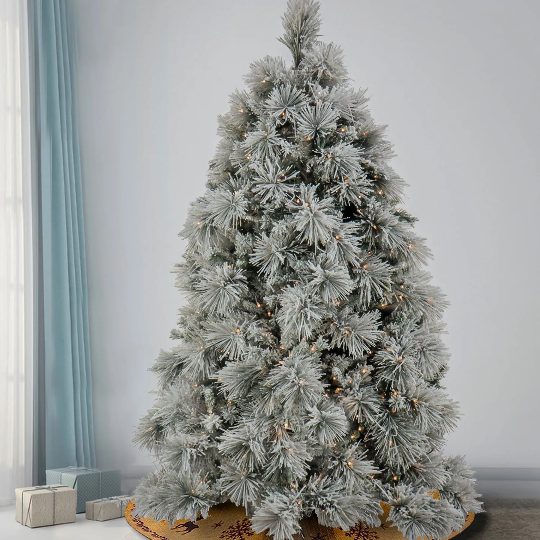 Full-National Tree Company 7.5 Ft. Hgtv Home Collection Pre-Lit Flocked Bavarian Pine Tree