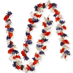 Patriotic Accessories-National Tree Company 6 Ft. Patriotic Hydrangea Garland Two Pack