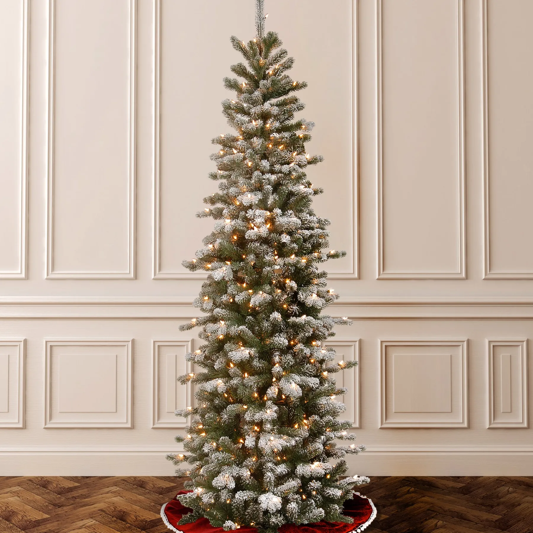 National Tree Company Slim^7.5 Ft. Powerconnect(Tm) Snowy Sheffield Spruce Pencil Slim With Clear Lights