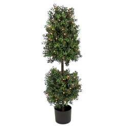 National Tree Company Potted Plants^4 Ft. Pre-Lit Boxwood Cone And Ball Topiary In Black Nursery Pot