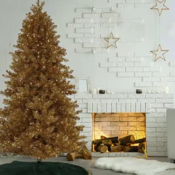 7Ft - 9Ft-National Tree Company 7.5 Ft. Pre-Lit Christmas True Gold Metallic Tree