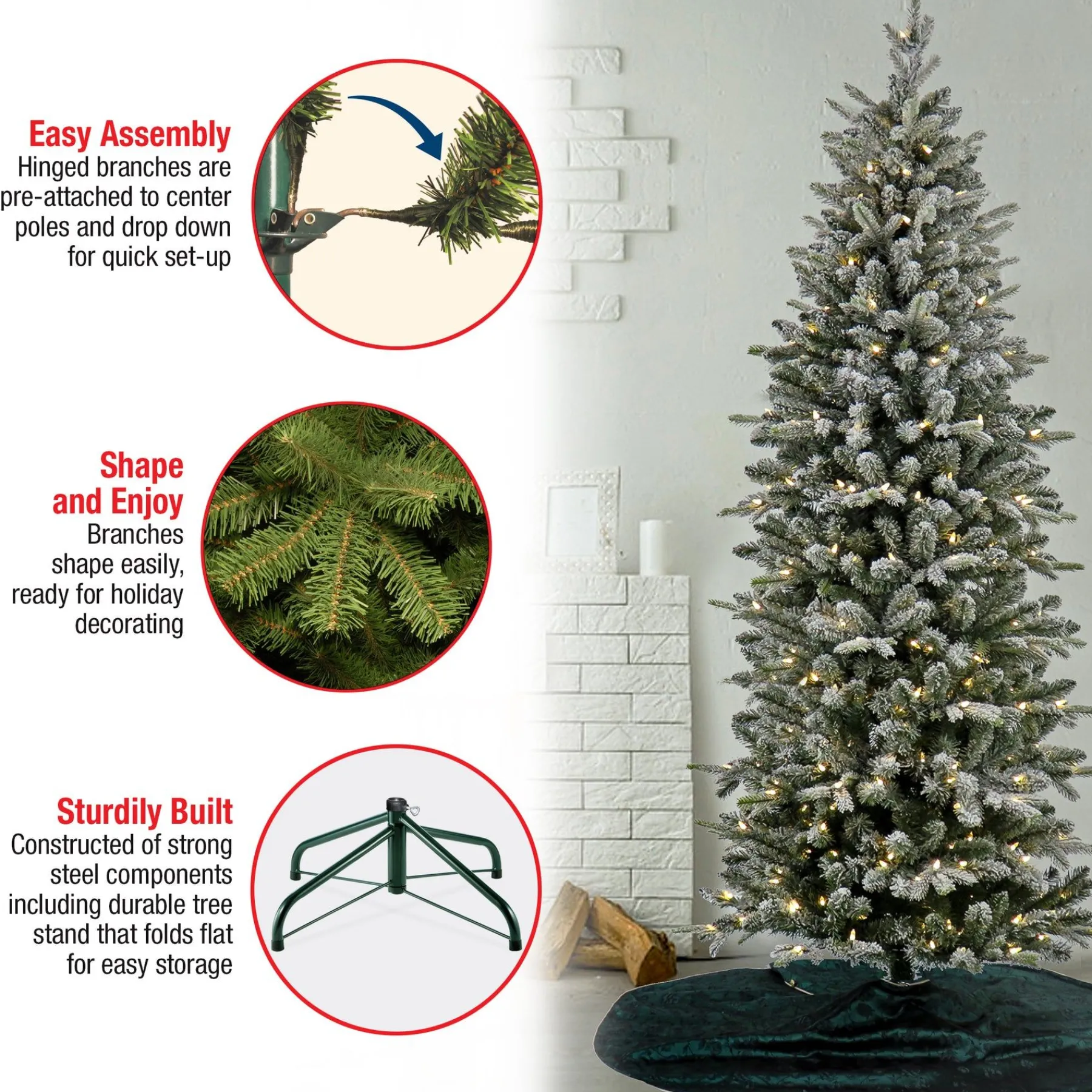 Slim-National Tree Company 7 Ft. Pre-Lit Conger Pine Pencil Slim Tree With Led Lights