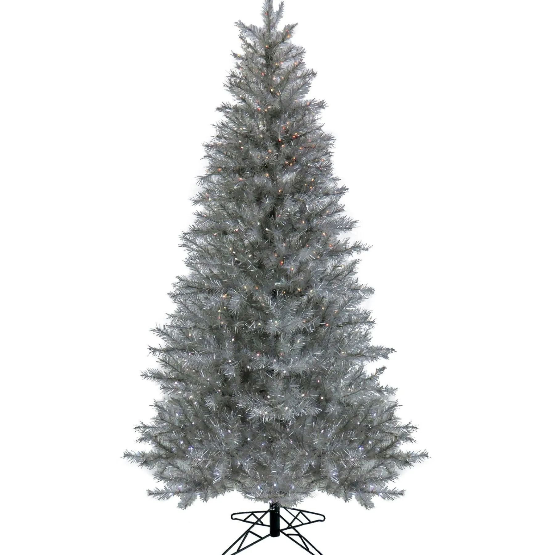 7Ft - 9Ft-National Tree Company 7.5 Ft. Pre-Lit Crystal Silver Metallic Tree