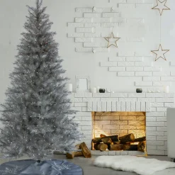 7Ft - 9Ft-National Tree Company 7.5 Ft. Pre-Lit Crystal Silver Metallic Tree