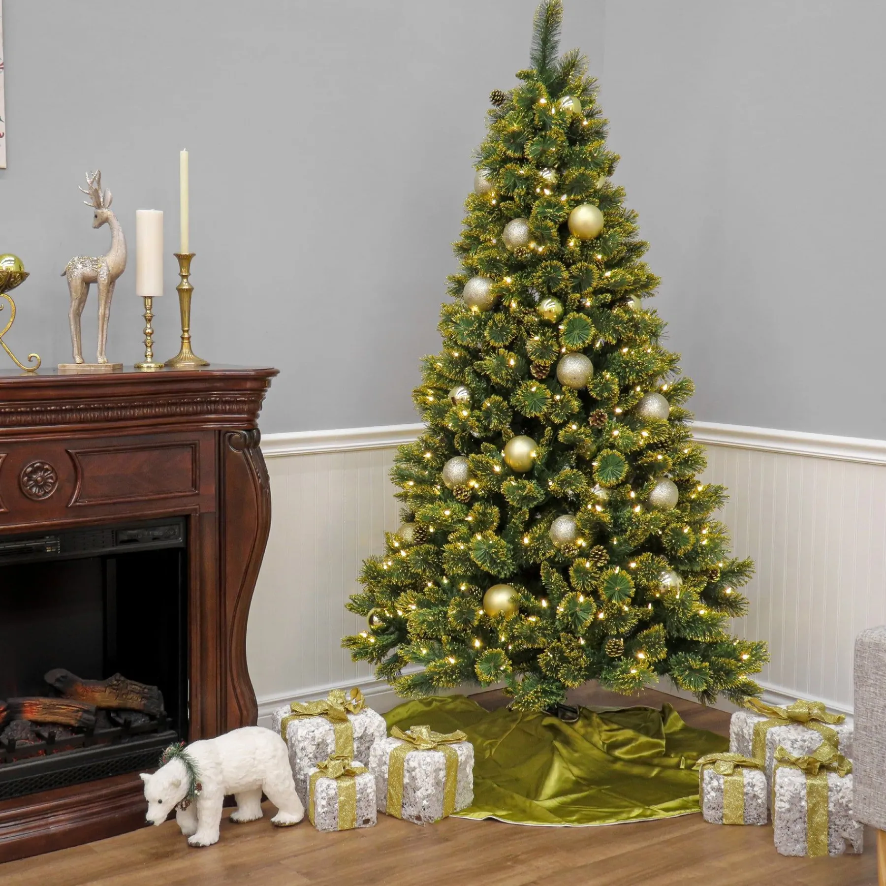 Full-National Tree Company 7 Ft Pre-Lit Maine Pine Tree With Led Lights