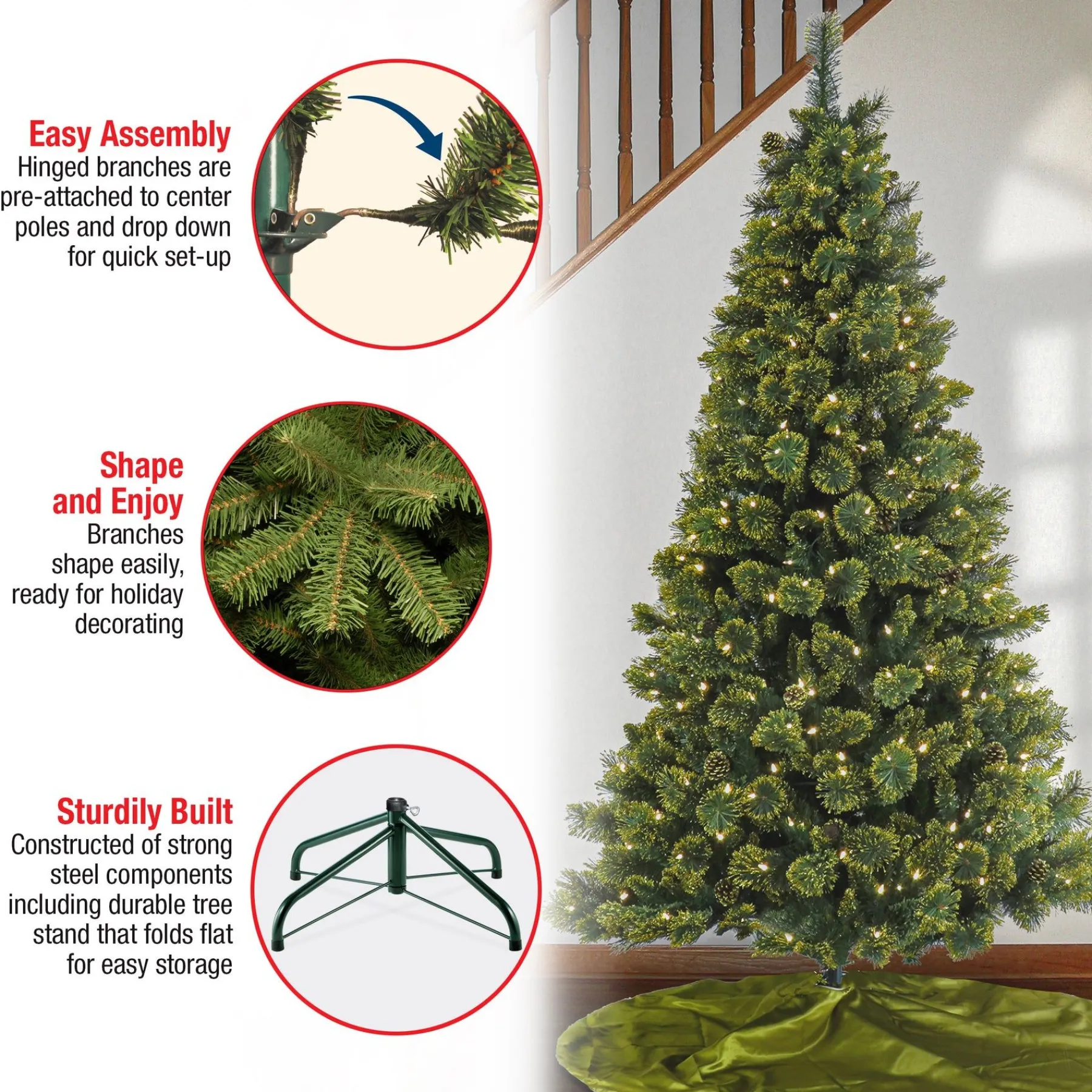 Full-National Tree Company 7 Ft Pre-Lit Maine Pine Tree With Led Lights