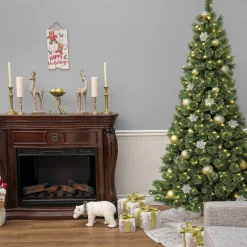 Slim-National Tree Company 7.5 Ft. Pre-Lit Pilchuck Pine Tree With Led Lights