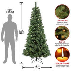 Slim-National Tree Company 7.5 Ft. Pre-Lit Pilchuck Pine Tree With Led Lights