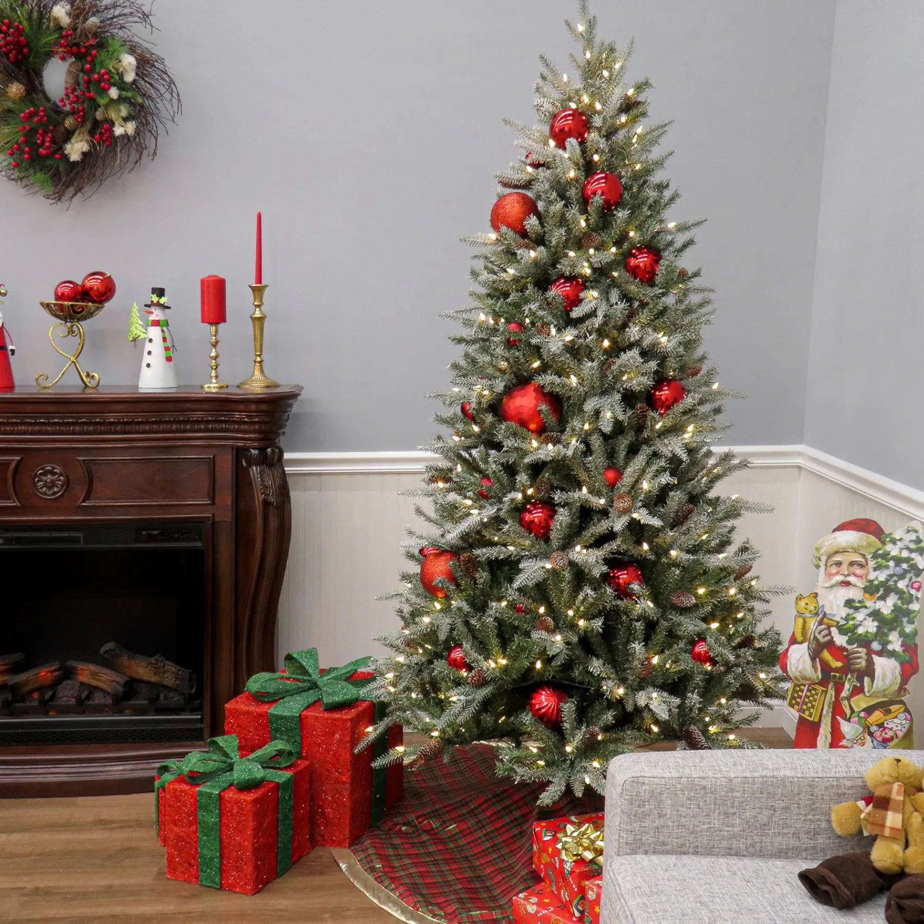 7Ft - 9Ft-National Tree Company 7 Ft Pre-Lit Snowy Olallie Pine Tree With Led Lights