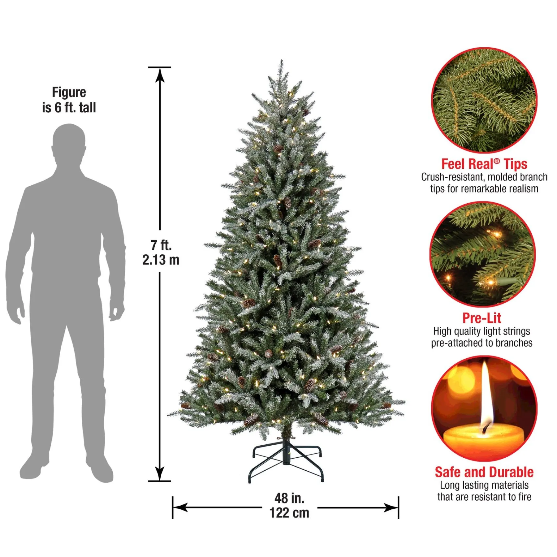 7Ft - 9Ft-National Tree Company 7 Ft Pre-Lit Snowy Olallie Pine Tree With Led Lights