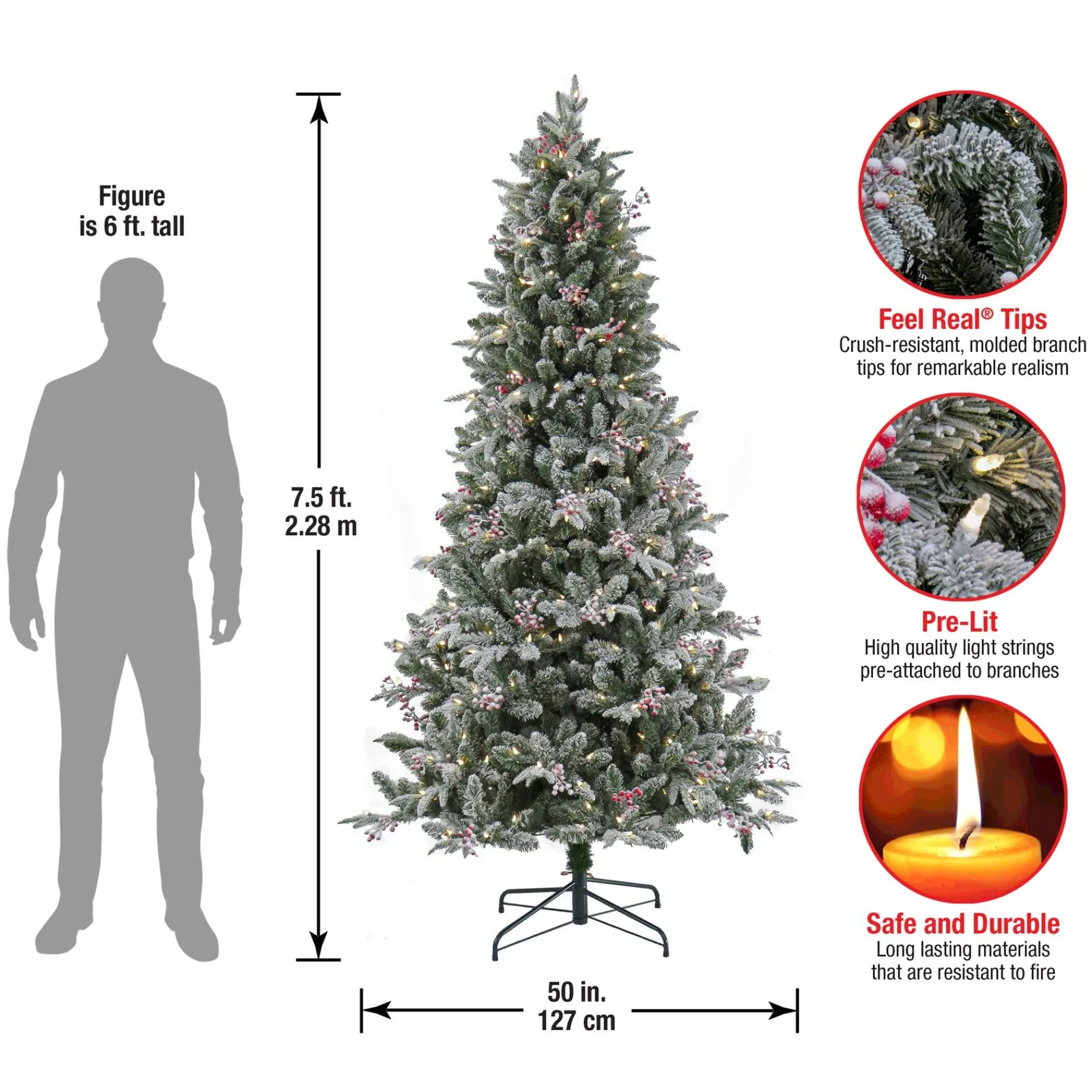 Full-National Tree Company 7.5 Ft Pre-Lit Snowy Poechmann Fir Tree With Led Lights