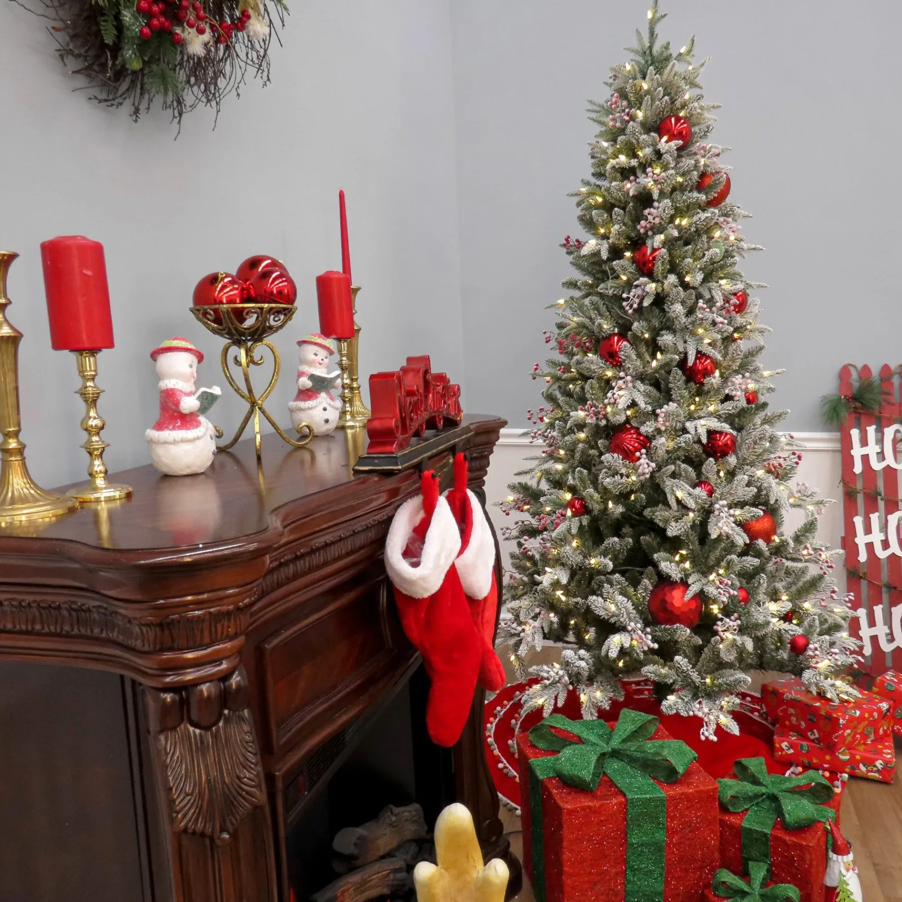 7Ft - 9Ft-National Tree Company 7.5 Ft Pre-Lit Snowy Poechmann Fir Tree With Led Lights