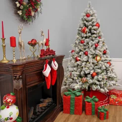 Full-National Tree Company 7.5 Ft. Pre-Lit Snowy Silver Hill Pine Tree With Led Lights