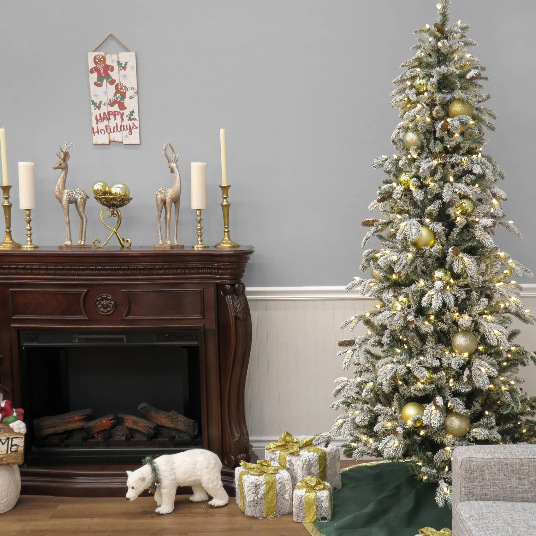 7Ft - 9Ft-National Tree Company 7.5 Ft Pre-Lit Snowy Vintin Fir Tree With Led Lights