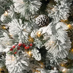 7Ft - 9Ft-National Tree Company 7.5 Ft. Snowy Bedford Slim Pine Tree With Clear Lights