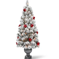 Under 5Ft-National Tree Company 5 Ft. Snowy Bristle Pine Entrance Tree With Clear Lights