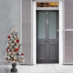 Under 5Ft-National Tree Company 5 Ft. Snowy Bristle Pine Entrance Tree With Clear Lights