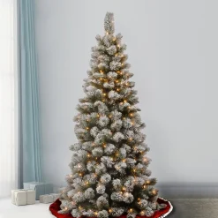 7Ft - 9Ft-National Tree Company 7.5 Ft. Snowy Bristle Pine Slim Pine Tree With Clear Lights