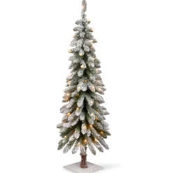 National Tree Company Slim^4 Ft. Snowy Downswept Forestree With Clear Lights