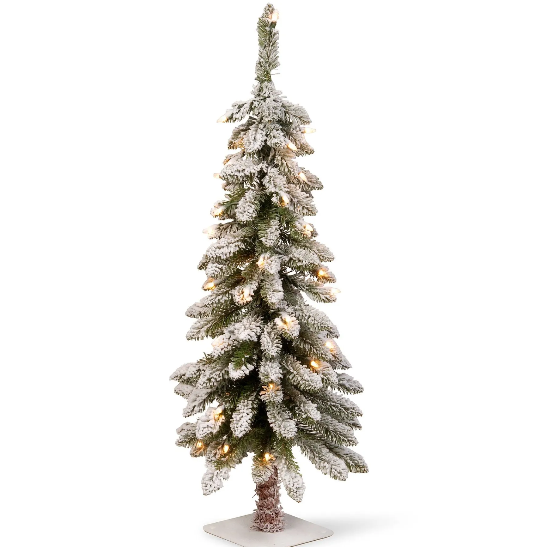Under 5Ft-National Tree Company 3 Ft. Snowy Downswept Forestree With Clear Lights