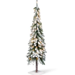 National Tree Company Slim^5 Ft Snowy Downswept Forestree With Clear Lights