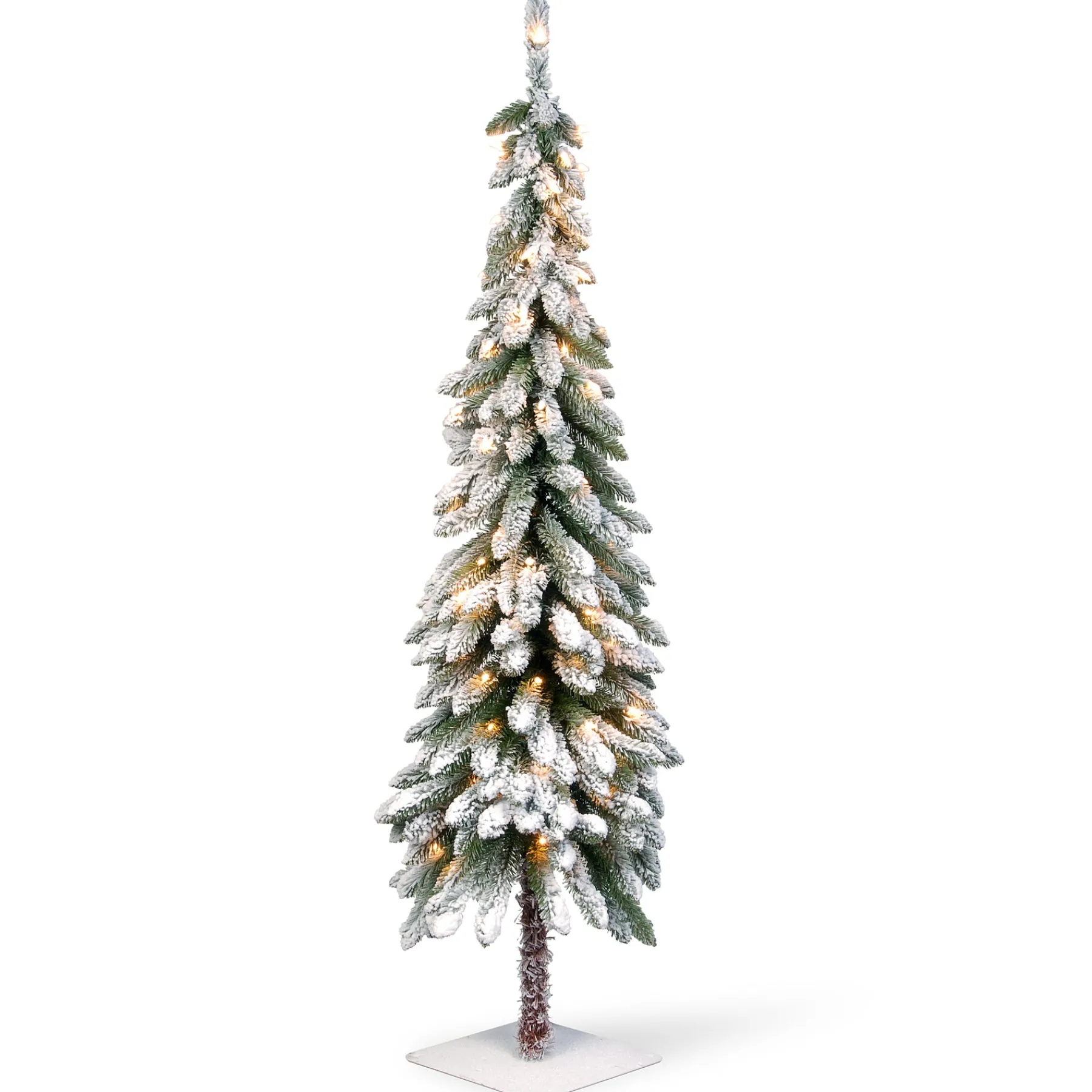 National Tree Company Slim^5 Ft Snowy Downswept Forestree With Clear Lights