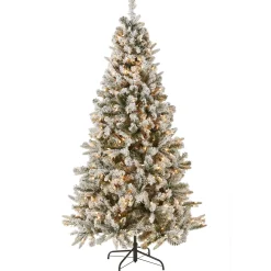 5Ft - 6Ft-National Tree Company 6.5 Ft. Snowy Mixed Pine Tree With Clear Lights